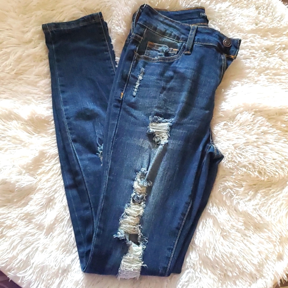 Fashion nova high rise distress jeans dark denim